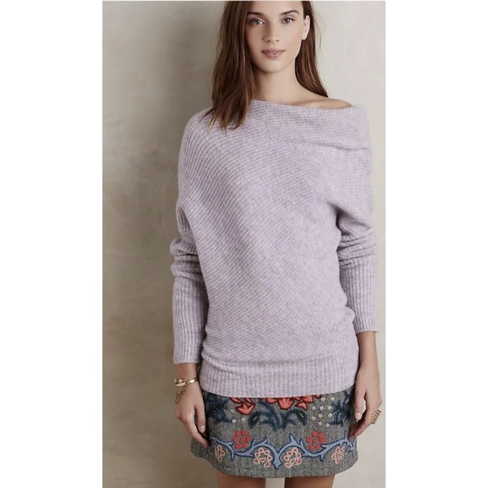 Moth Anthropologie Caya Draped Off Shoulder Sweater Size XS Wool Blend NWT